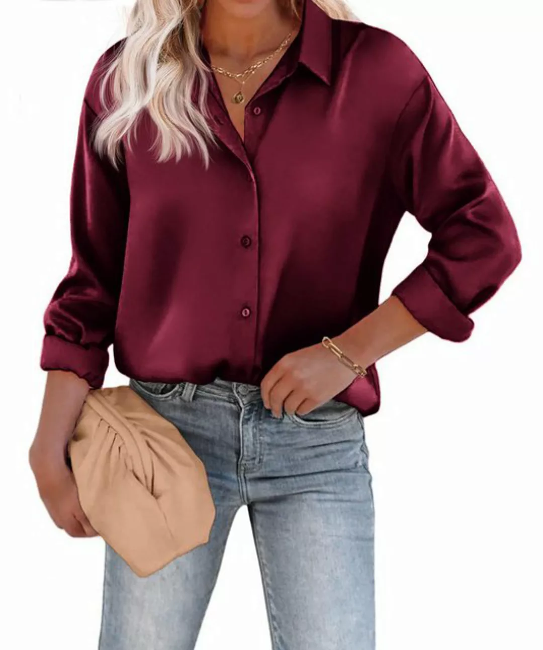 Orient Phoenix Trachtenbluse Damen Bluse Satin Seide V-Ausschnitt Shirts El günstig online kaufen