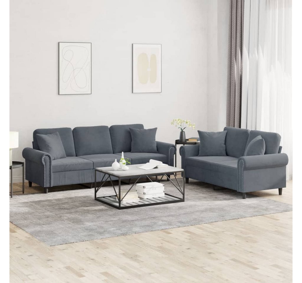 vidaXL Sofa 2-tlg Sofagarnitur mit Kissen Dunkelgrau Samt günstig online kaufen