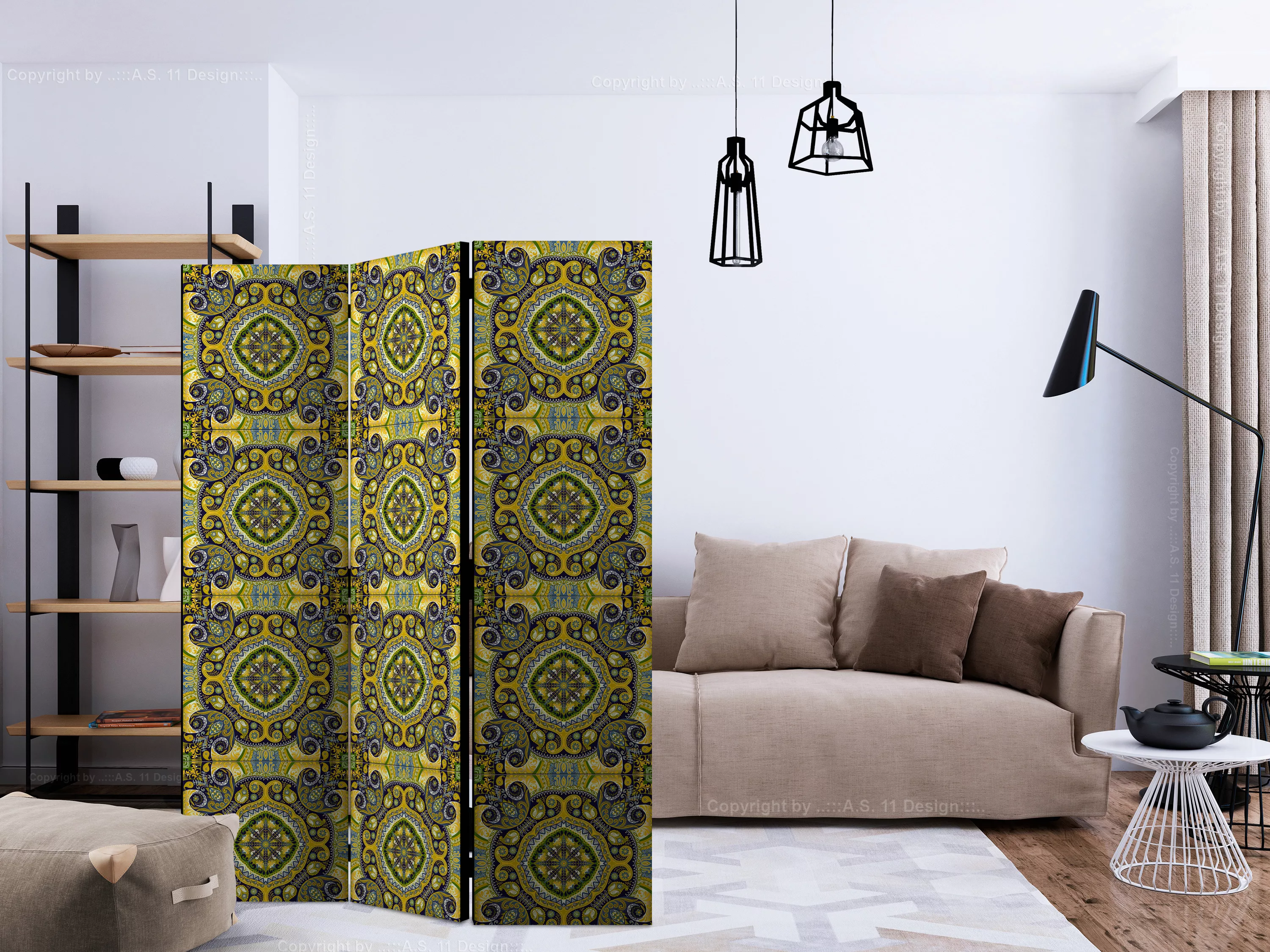 3-teiliges Paravent - Malachite Mosaic [room Dividers] günstig online kaufen