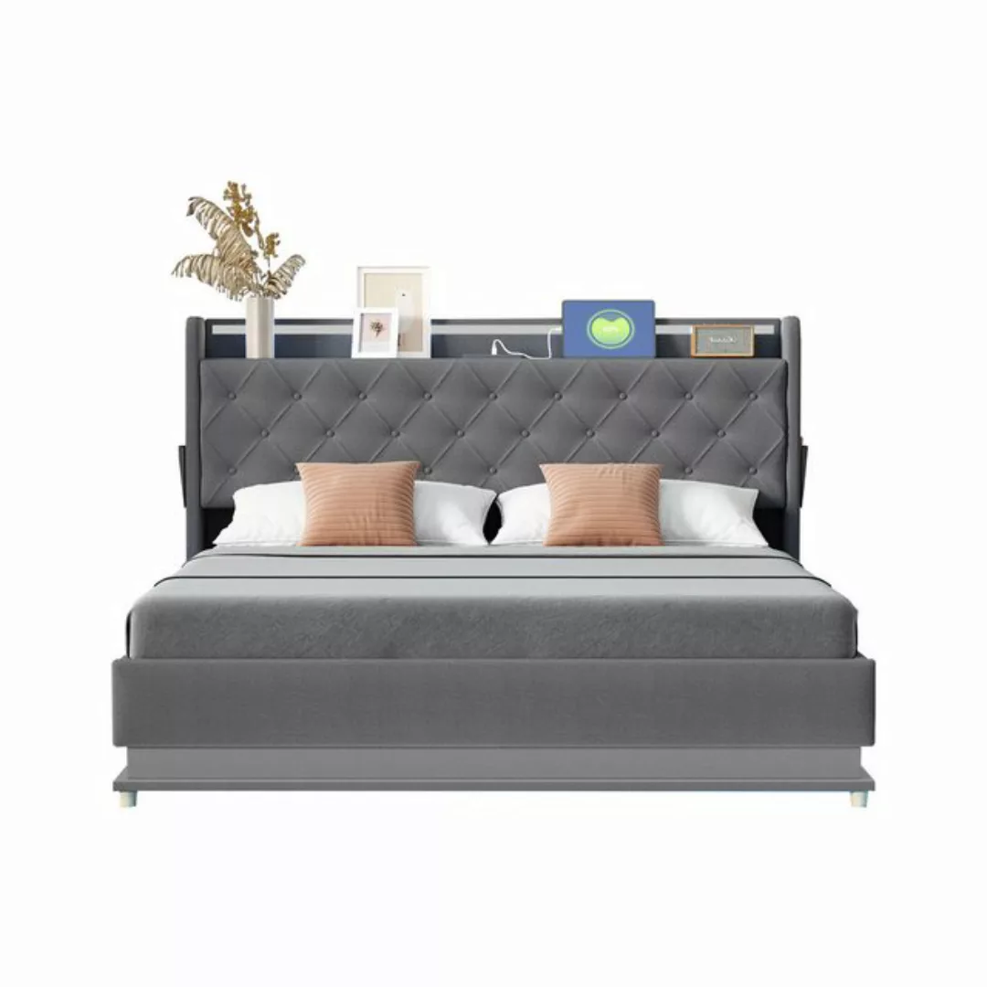 OKWISH Polsterbett Funktionsbett mit USB-Ladeanschluss und Hydraulischer La günstig online kaufen