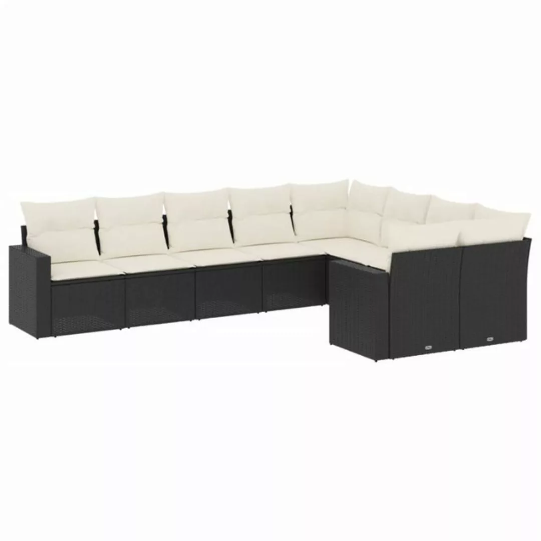 vidaXL Loungesofa 9-tlg. Garten-Sofagarnitur mit Kissen Schwarz Poly Rattan günstig online kaufen