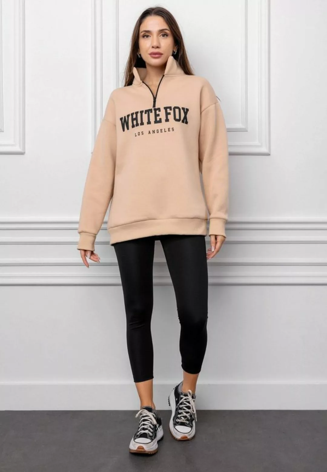 STYLEOVER Longsweatshirt Bedrucktes Sweatshirt mit halbem Reißverschluss günstig online kaufen