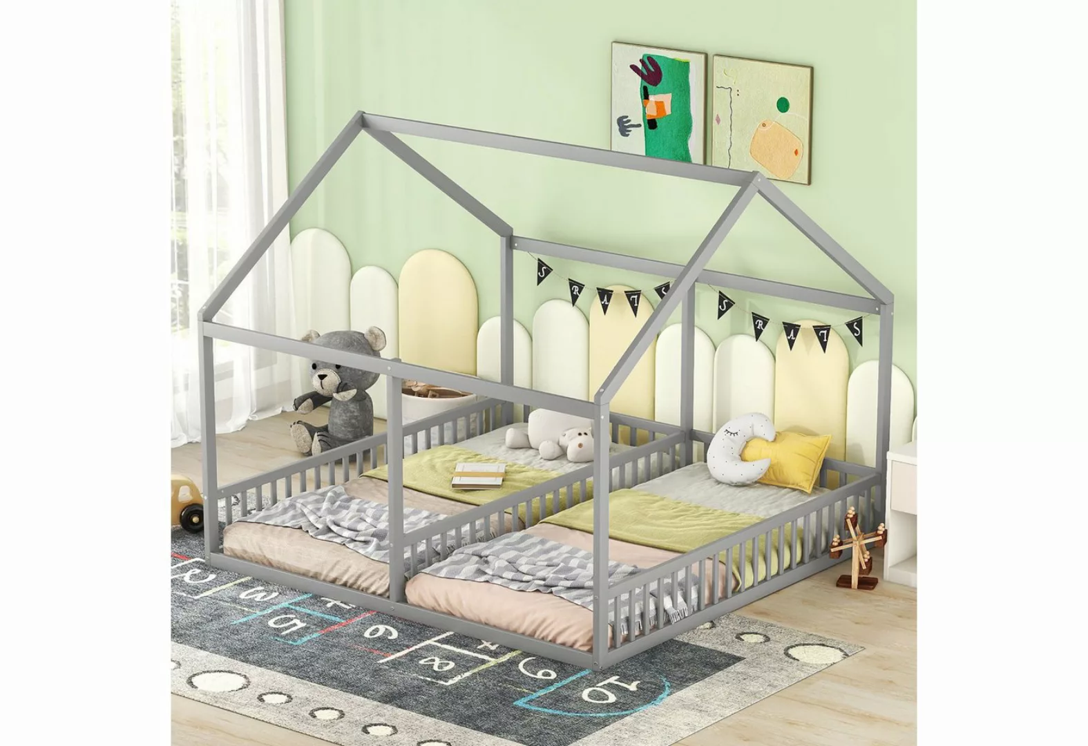 KoDise Kinderbett Bettrahme 90 x 200 Holzbett 2-in-1-Betten Hausbett Kinder günstig online kaufen