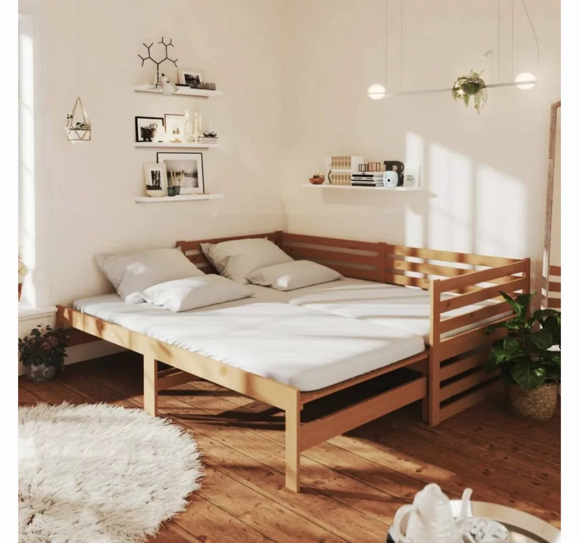 vidaXL Bettgestell Ausziehbares Tagesbett Gästebett 2x90x200 cm Honigbraun günstig online kaufen