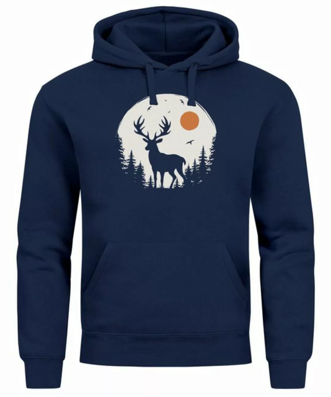 Neverless Hoodie Hoodie Herren Aufdruck Hirsch Wald Outdoor Natur Wildnis günstig online kaufen