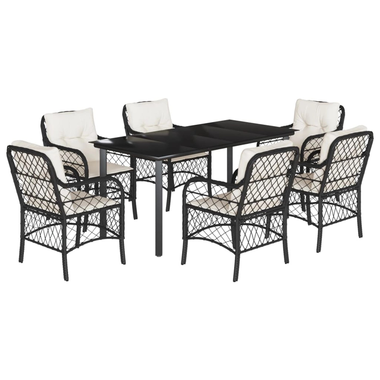 vidaXL 7-Tlg Garten-Essgruppe mit Kissen Schwarz Poly Rattan 3212093 günstig online kaufen