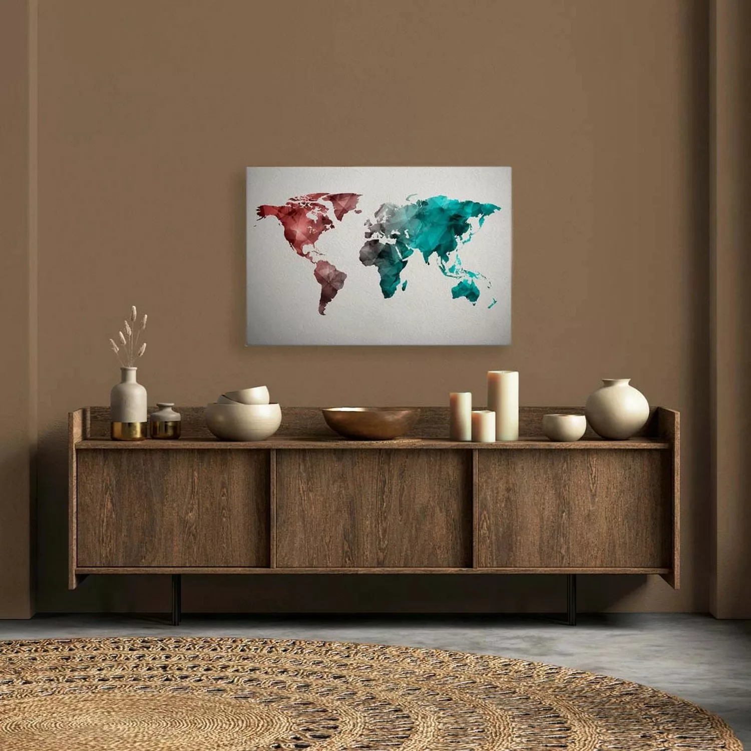 Bricoflor Leinwand Bild Mit Weltkarte Im Grafik Stil Modernes Wandbild Mit günstig online kaufen