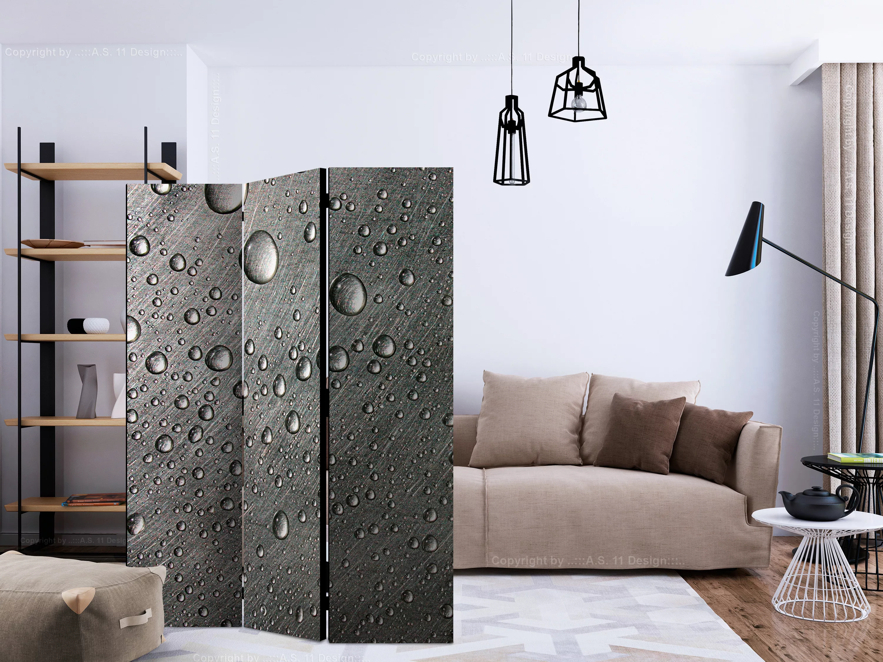 3-teiliges Paravent - Steel Surface With Water Drops [room Dividers] günstig online kaufen