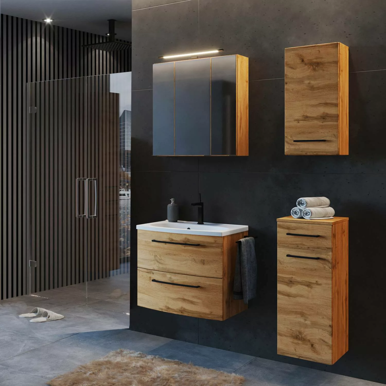 Badezimmer Waschtisch Set MORISSON-03 mit Spiegelschrank MORISSON-03 in Wot günstig online kaufen