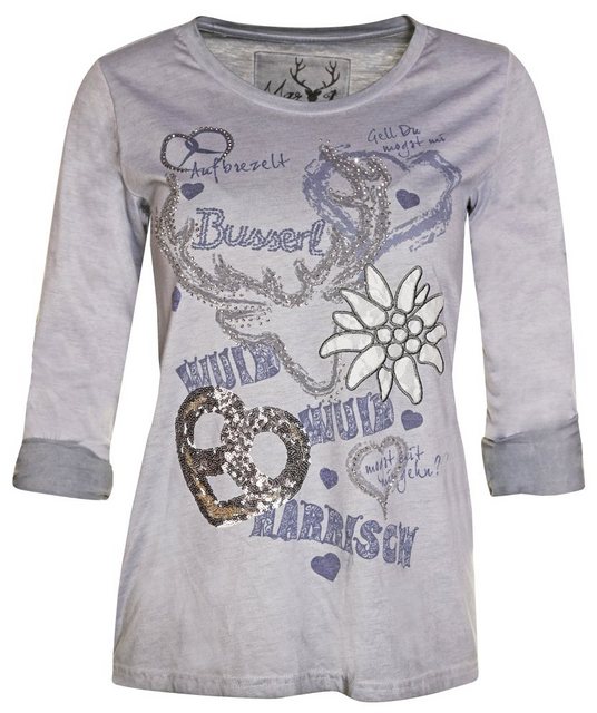 MarJo T-Shirt 'Narrisch' mit 3/4 Arm Damen Trachten, Grau Blau günstig online kaufen