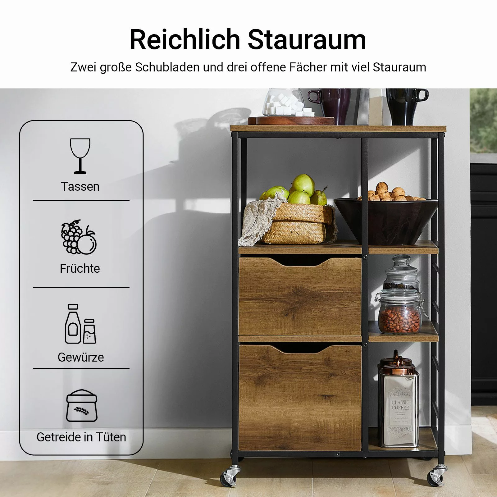 SoBuy Küchenwagen FKW111, Rollwagen, Beistelltisch, Küchenregal, günstig online kaufen