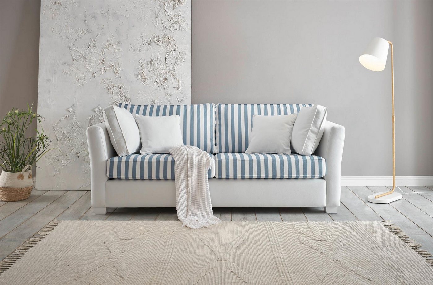 Design-Wohngalerie Sofa Couch Westerland 2,5 Sitzer - Webstoff Blau/Weiß ge günstig online kaufen