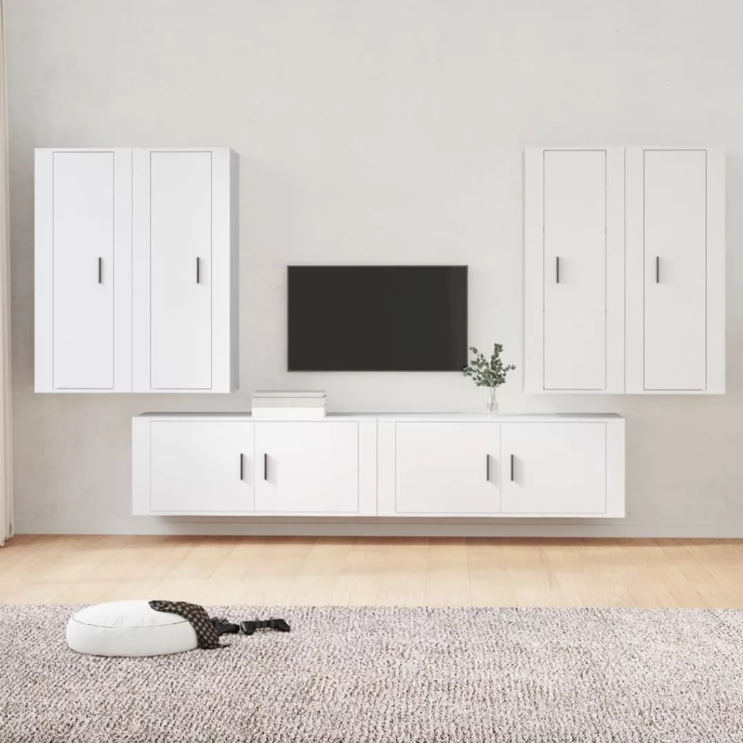 vidaXL TV-Schrank 6-tlg. TV-Schrank-Set Weiß Holzwerkstoff (6-St) günstig online kaufen