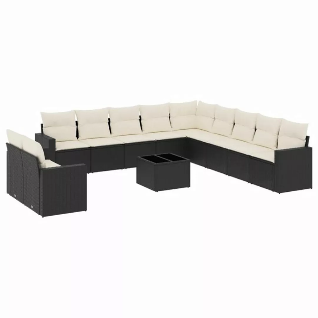 vidaXL Sofaelement 12-tlg. Garten-Sofagarnitur mit Kissen Schwarz Poly Ratt günstig online kaufen