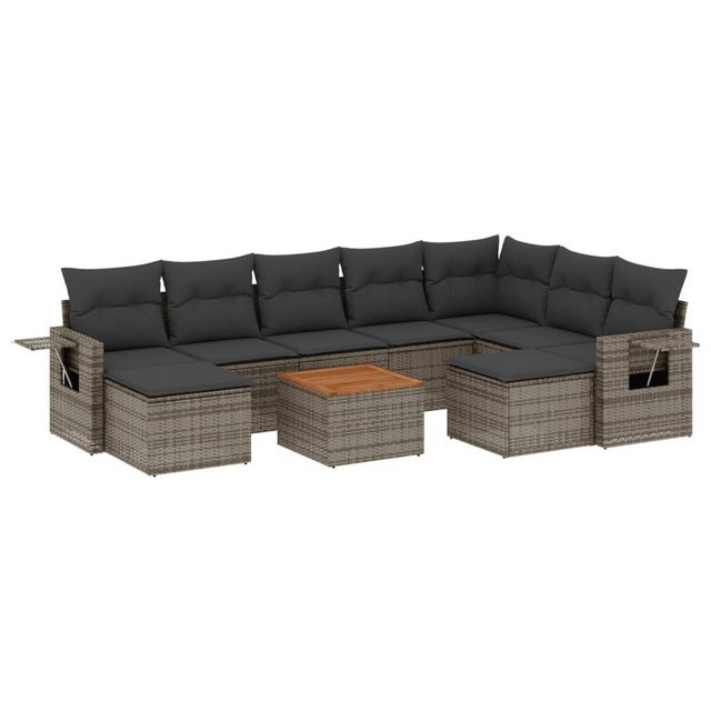 vidaXL Sofaelement 10-tlg. Garten-Sofagarnitur mit Kissen Grau Poly Rattan günstig online kaufen