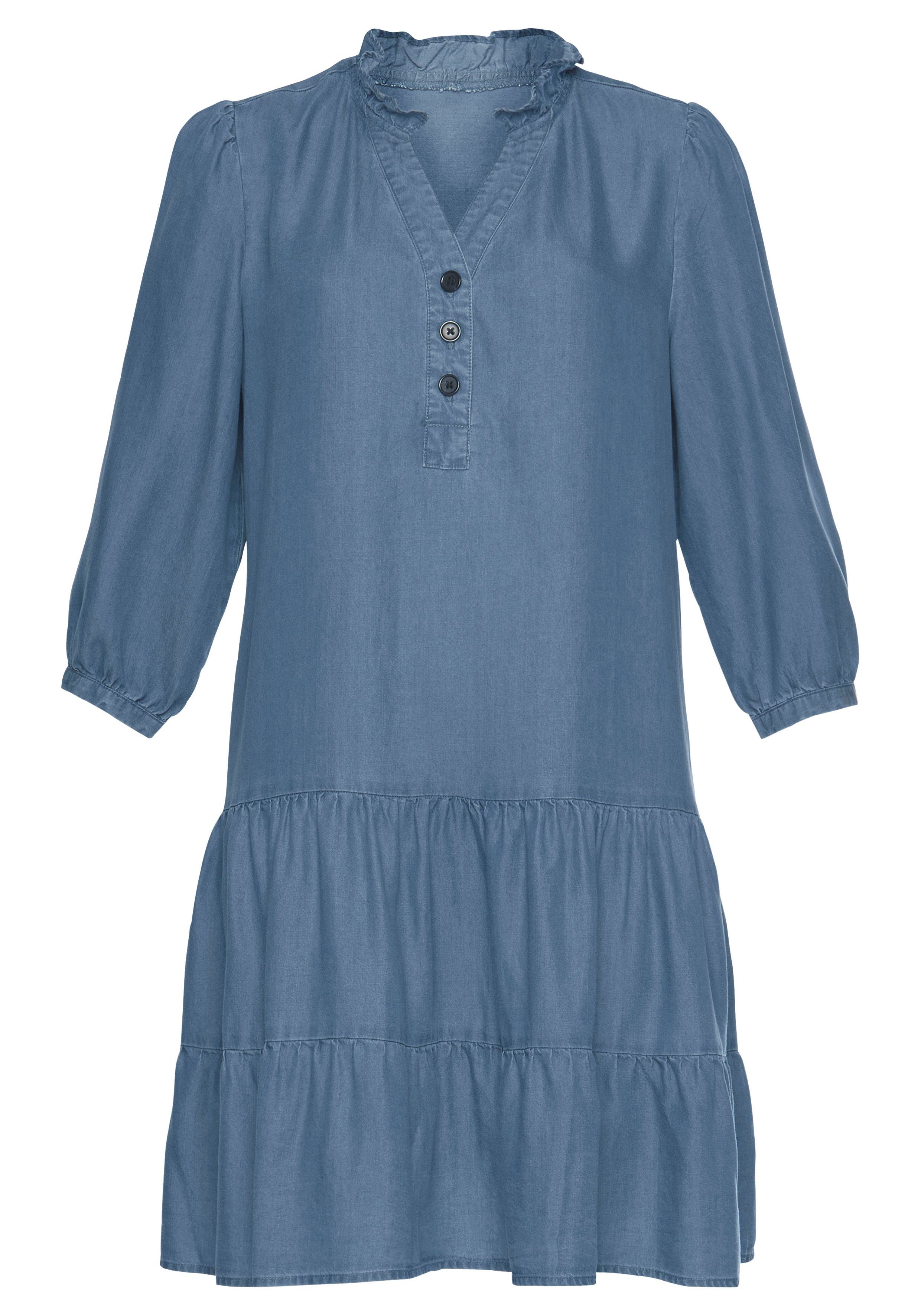 LASCANA Jeanskleid mit Rüsche am Kragen günstig online kaufen