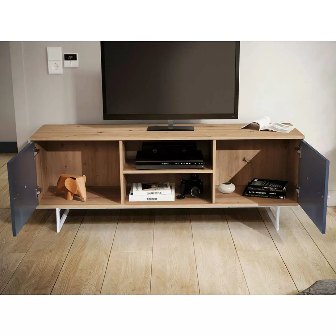 TV Sideboard Lowboard in Grau und Eichefarben günstig online kaufen