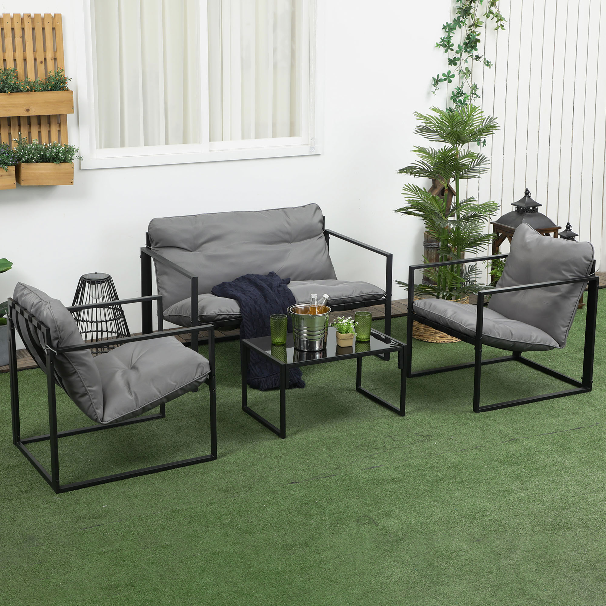 HOMCOM Balkonmöbel Gartenlounge-Set mit Sitzkissen, Doppelsofa, 2 Sessel & günstig online kaufen