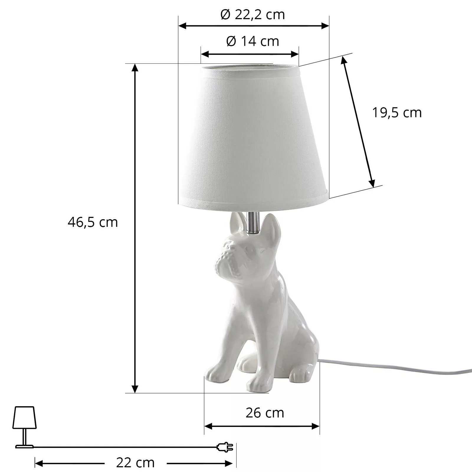 Lindby Tischleuchte Herry, weiß, Keramik, Hund, 46,5 cm hoch günstig online kaufen