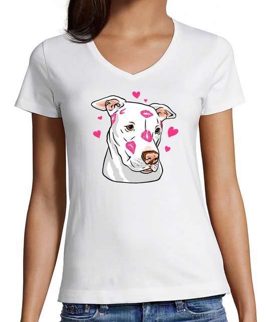 MyDesign24 T-Shirt Damen Hunde Print Shirt bedruckt - Hundekopf mit Herzen günstig online kaufen