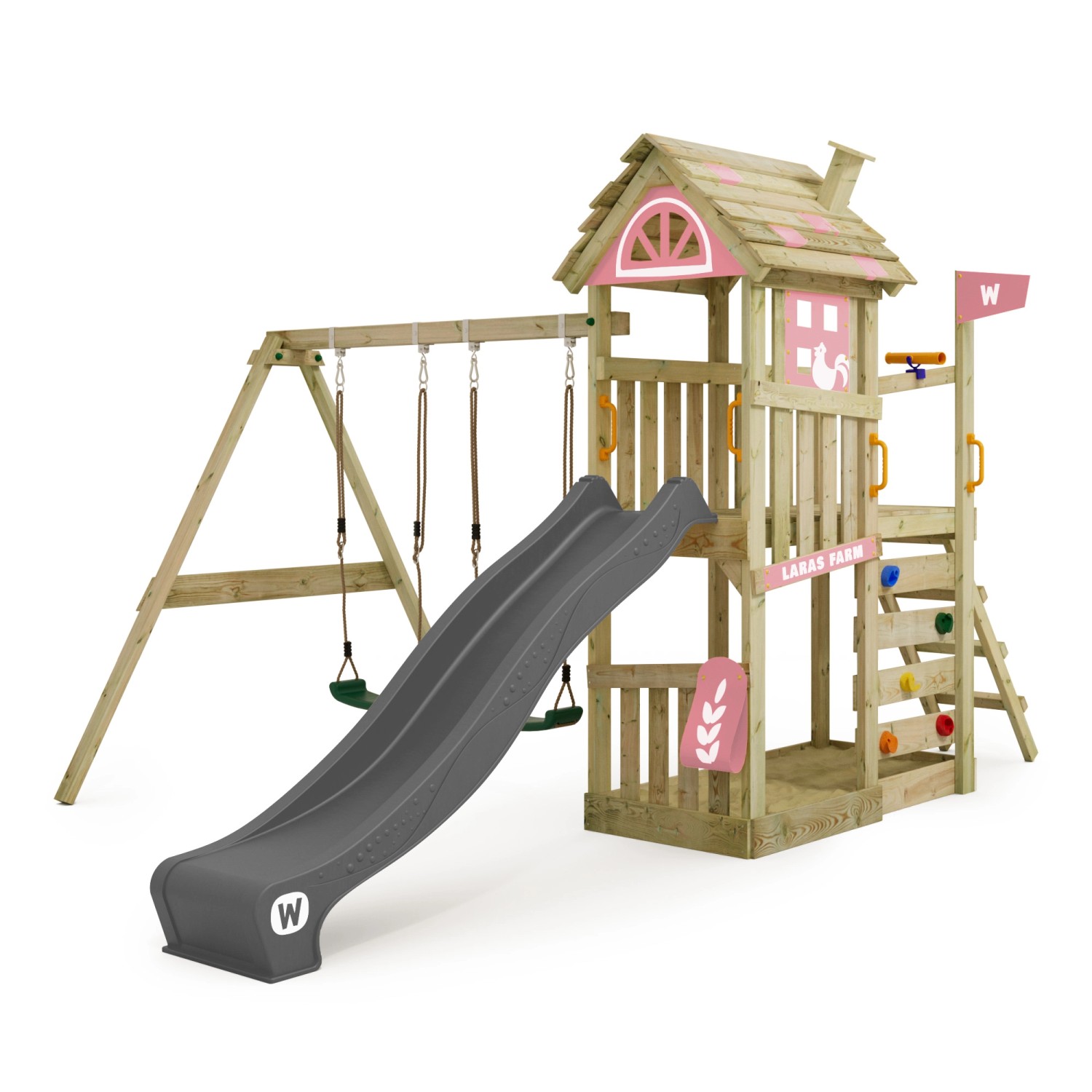 Wickey Spielturm FarmFlyer Klettergerüst mit Rutsche Pastellpink günstig online kaufen