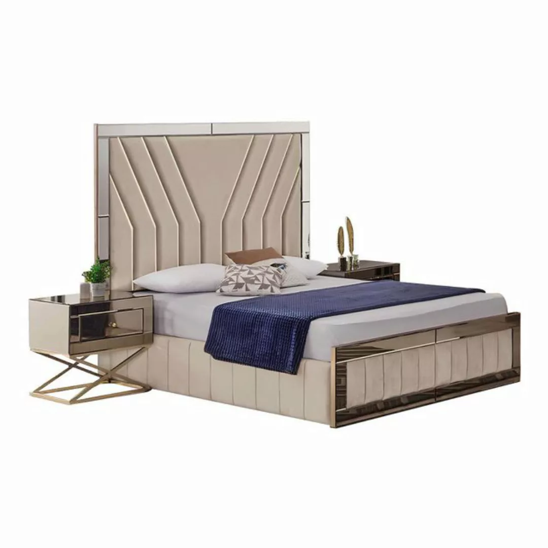 JVmoebel Bett Luxuriöses Schlafzimmer Set Designer Doppelbett Holz 2x Nacht günstig online kaufen