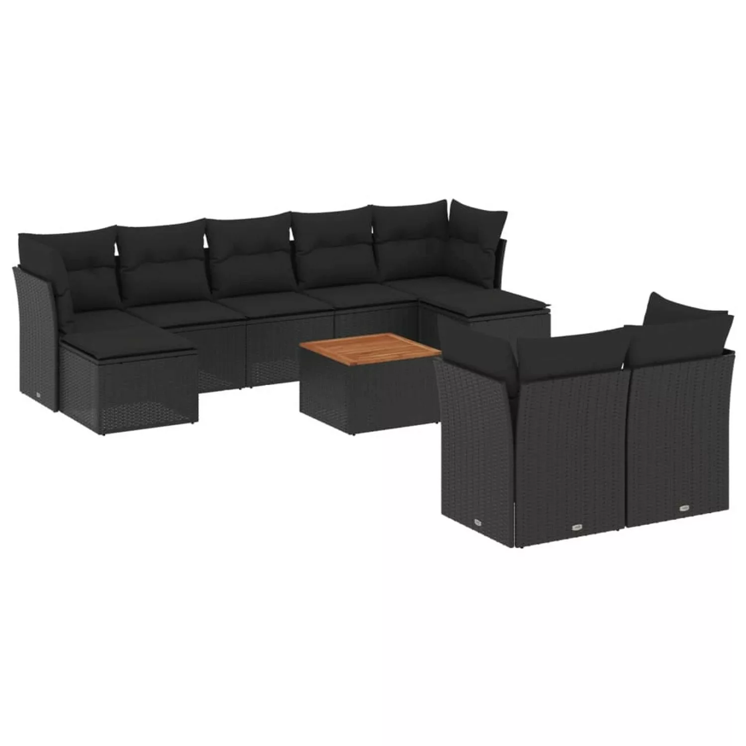 vidaXL 10-tlg Garten-Sofagarnitur mit Kissen Schwarz Poly Rattan Modell 95 günstig online kaufen