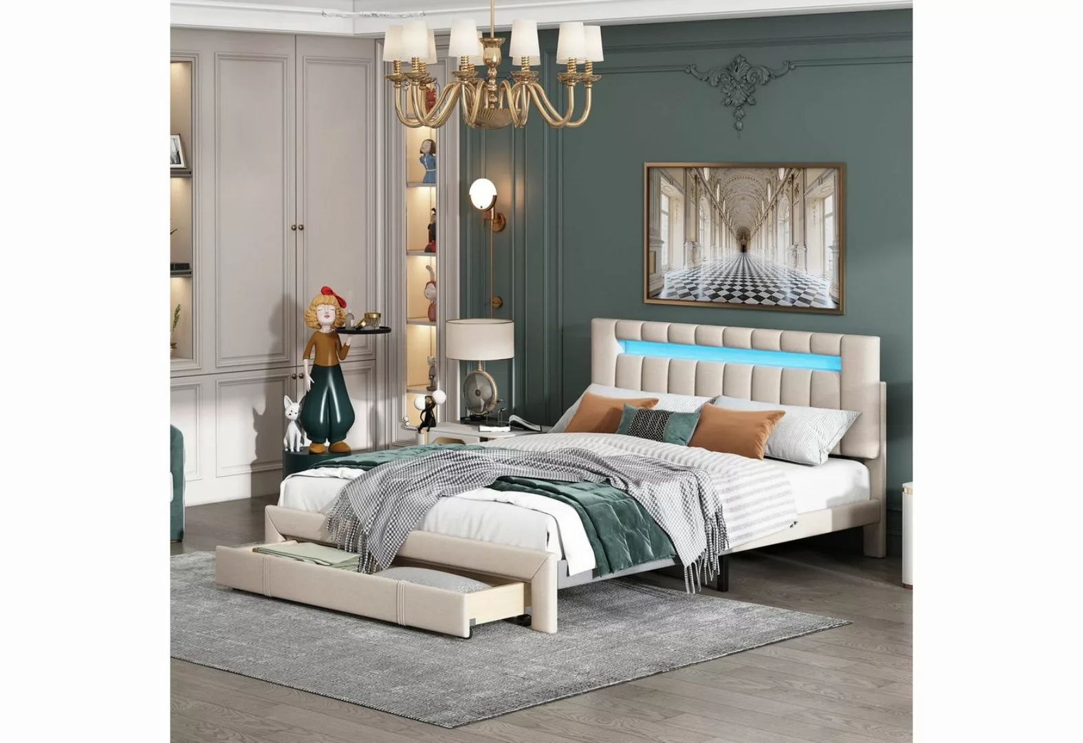 WISHDOR Polsterbett Doppelbett Stauraumbett Bett (140 x 200 cm Beige (ohne günstig online kaufen