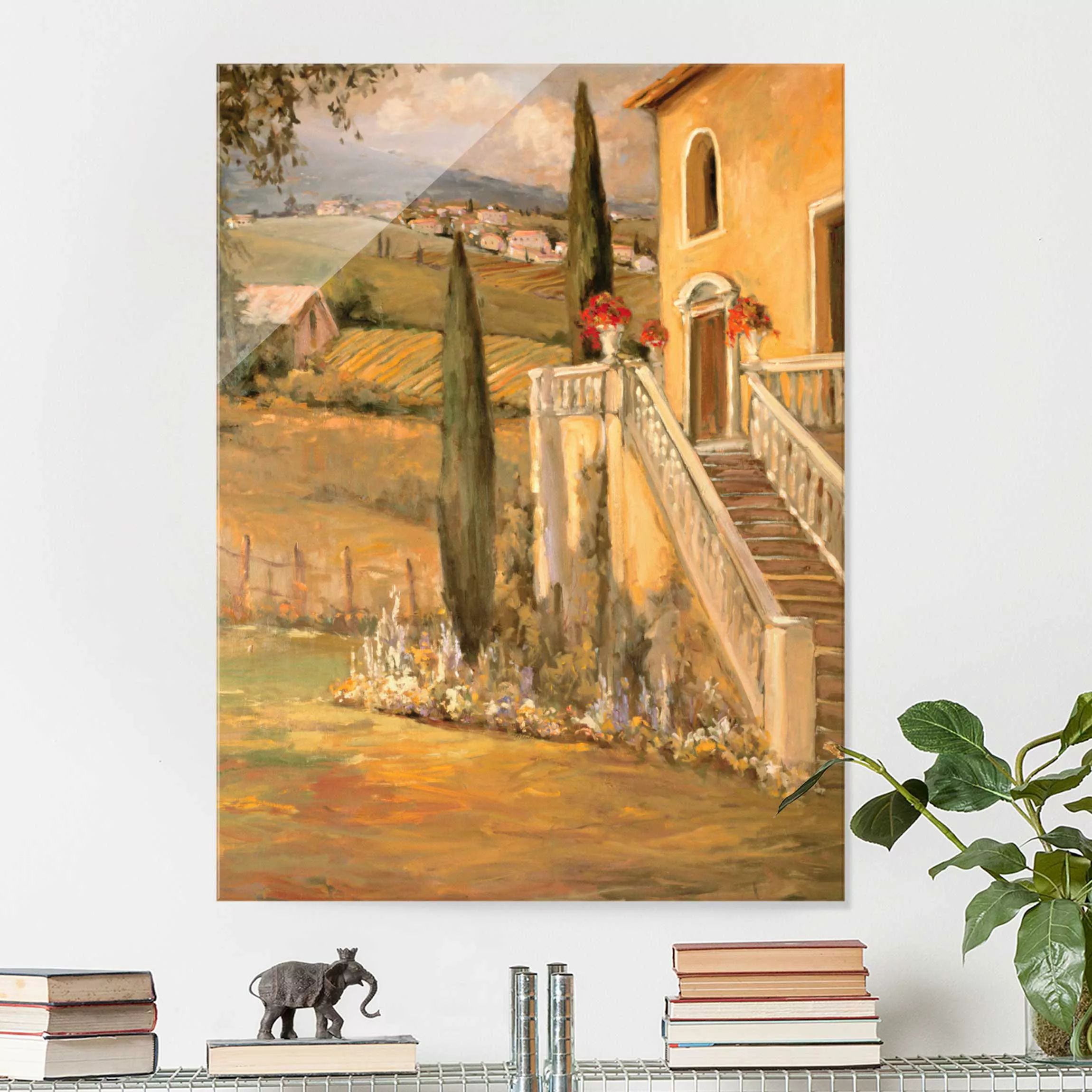 Glasbild - Hochformat Italienische Landschaft - Haustreppe günstig online kaufen