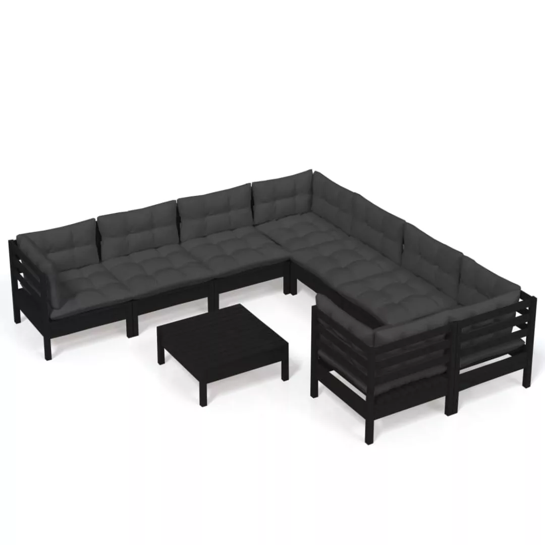 9-tlg. Garten-lounge-set Mit Kissen Schwarz Kiefernholz günstig online kaufen