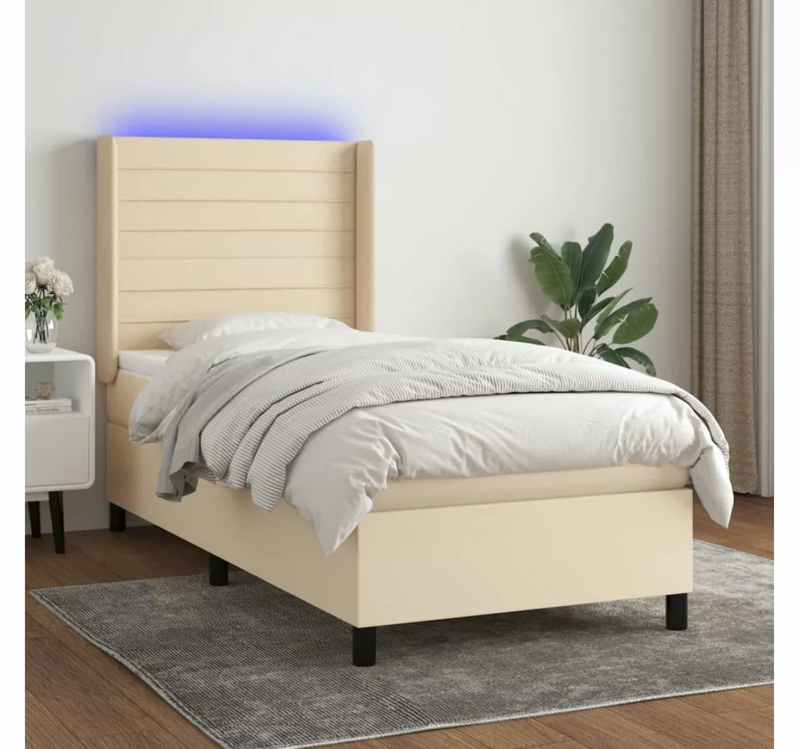 vidaXL Boxspringbett Boxspringbett mit Matratze und LED Stoff (90 x 190 cm, günstig online kaufen