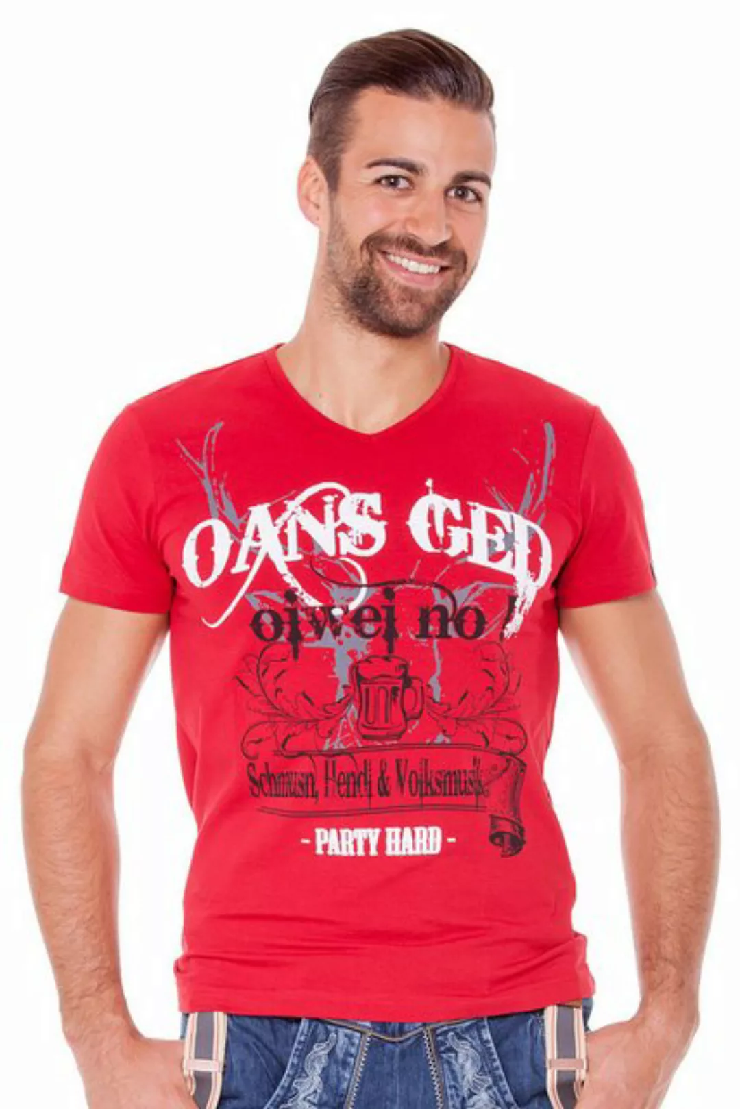 Hangowear Trachtenshirt Trachtenshirt Herren - CASPAR - anthrazit, rot günstig online kaufen
