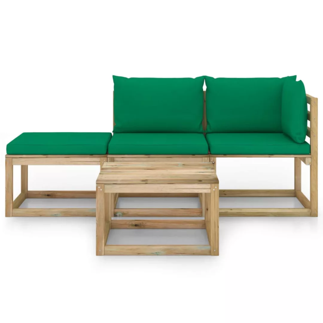 4-tlg. Garten-lounge-set Mit Grünen Kissen günstig online kaufen