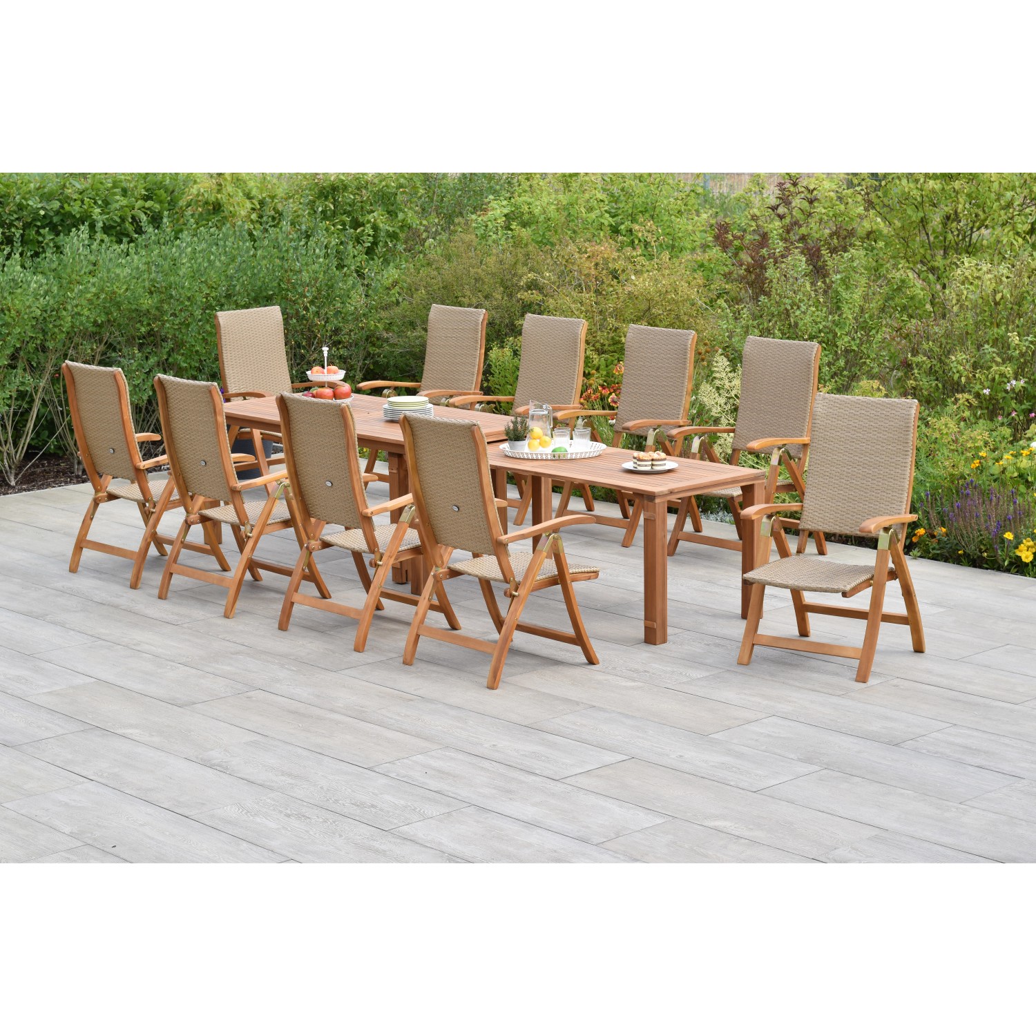 Merxx Capri Set 11-tlg. mit Flex-Gartentisch Ausziehbar 180/370 x 90 cm Kop günstig online kaufen