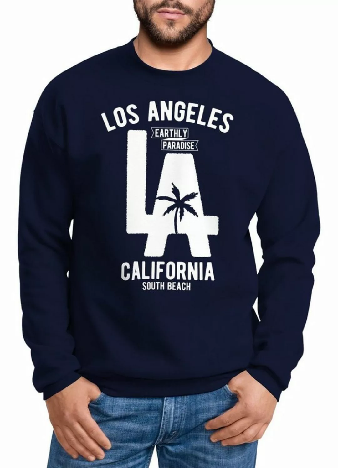 Neverless Sweatshirt Sweatshirt Herren Los Angeles California LA Palme Rund günstig online kaufen