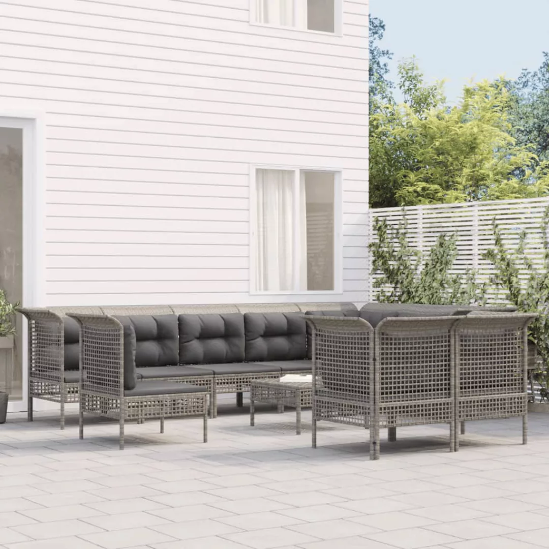 Vidaxl 11-tlg. Garten-lounge-set Mit Kissen Grau Poly Rattan günstig online kaufen