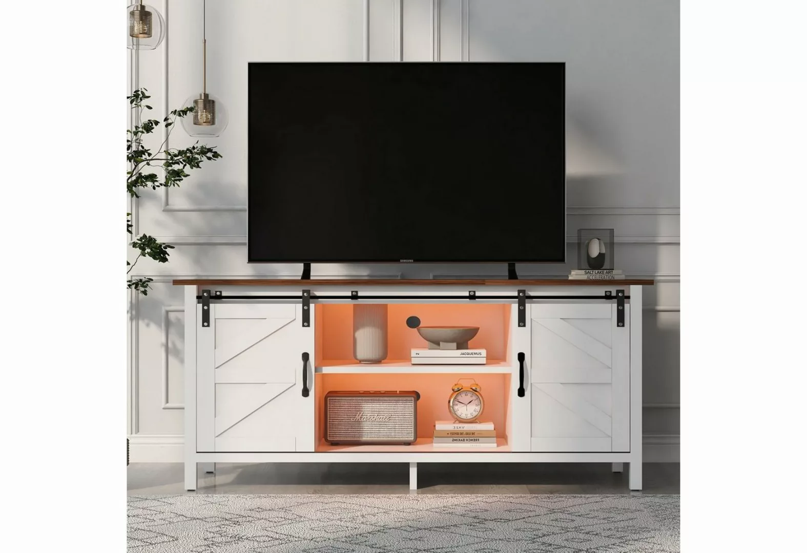 Odikalo TV-Schrank TV Stand Sideboard einstellbar Regale 2 Schiebetür 16 Fa günstig online kaufen