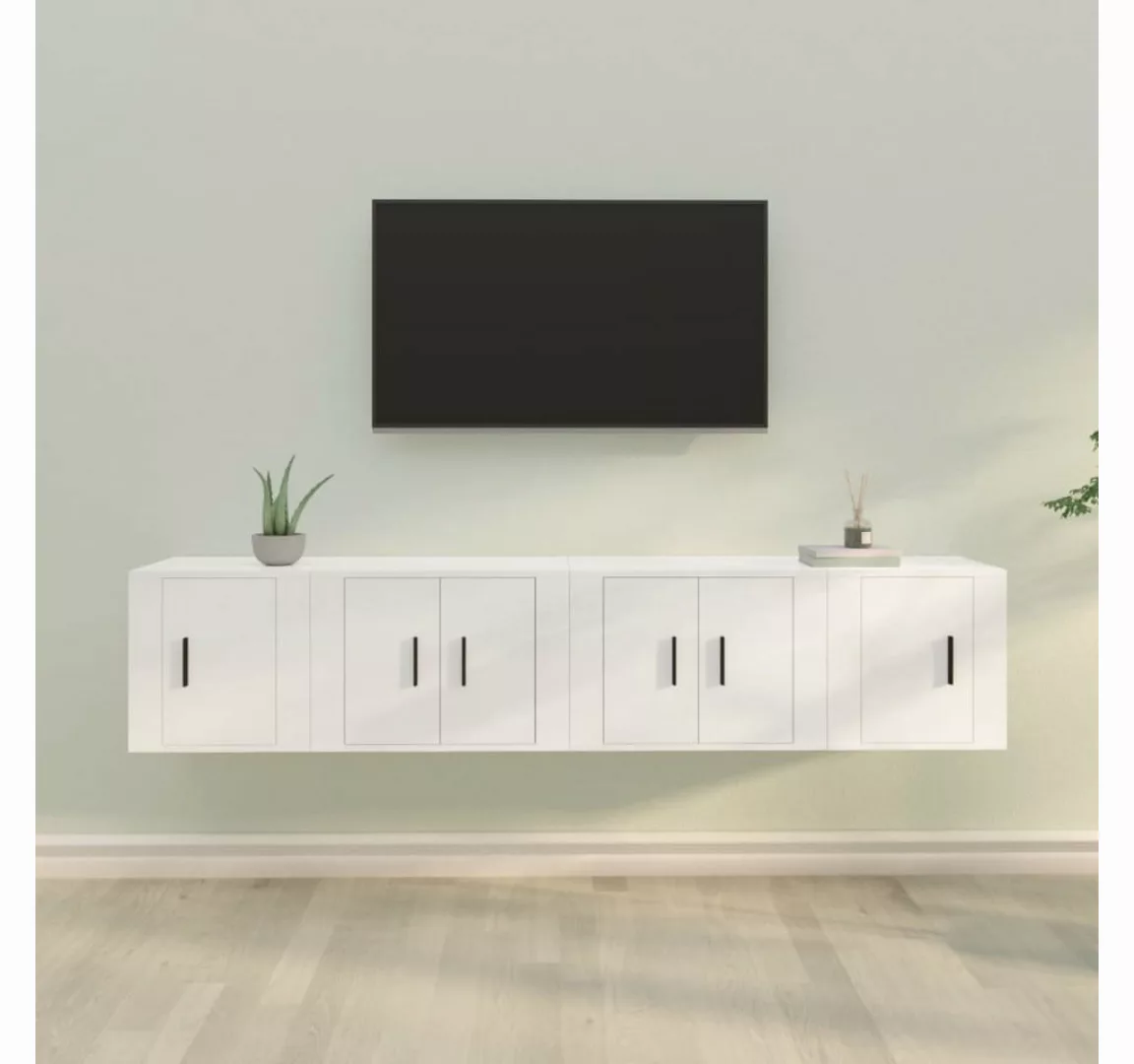 vidaXL TV-Schrank 4-tlg. TV-Schrank-Set Weiß Holzwerkstoff (4-St) günstig online kaufen