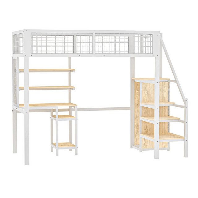 Odikalo Kinderbett Hochbett 90/140x200 Leiter Eisenrahmen Kleiderschrank Co günstig online kaufen