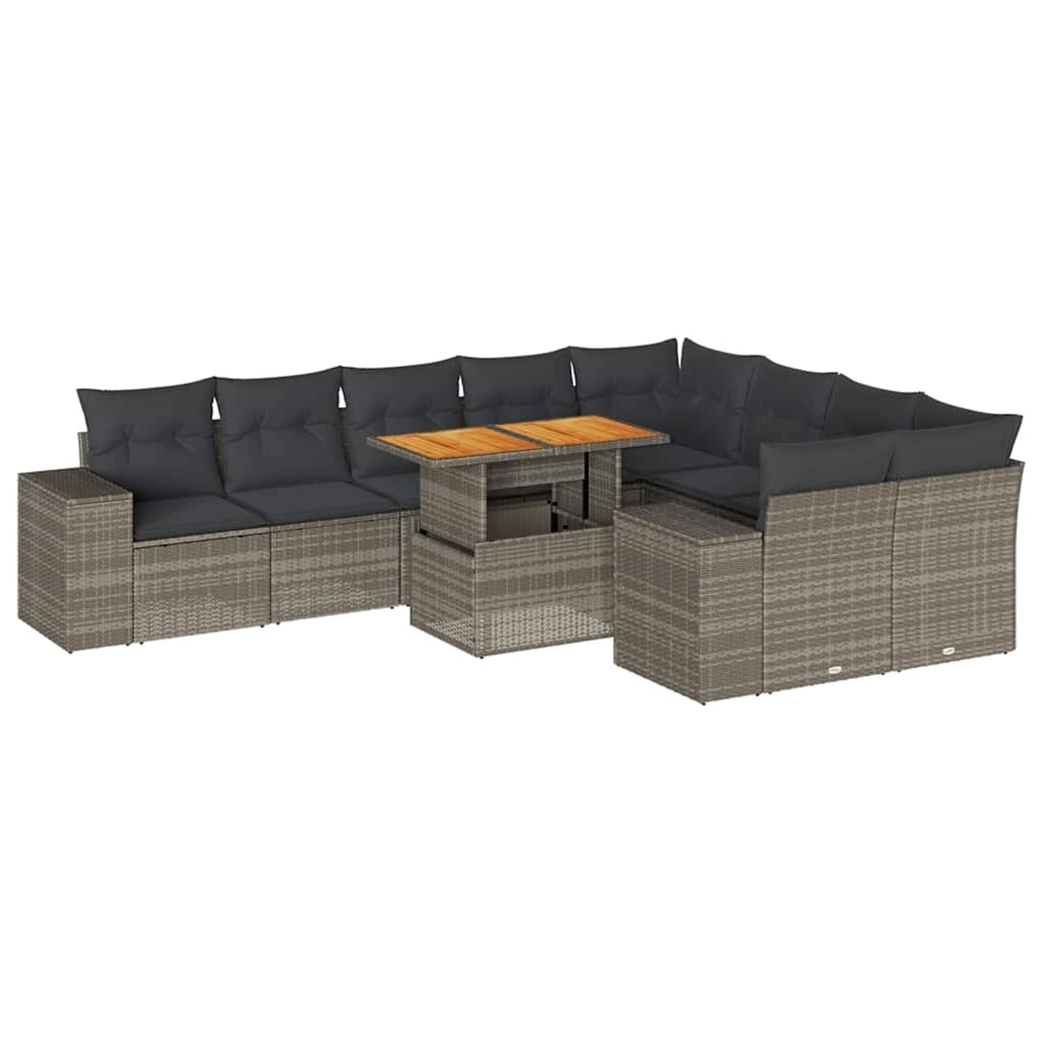 vidaXL 10-Tlg Garten-Sofagarnitur mit Kissen Grau Poly Rattan Akazie 332742 günstig online kaufen