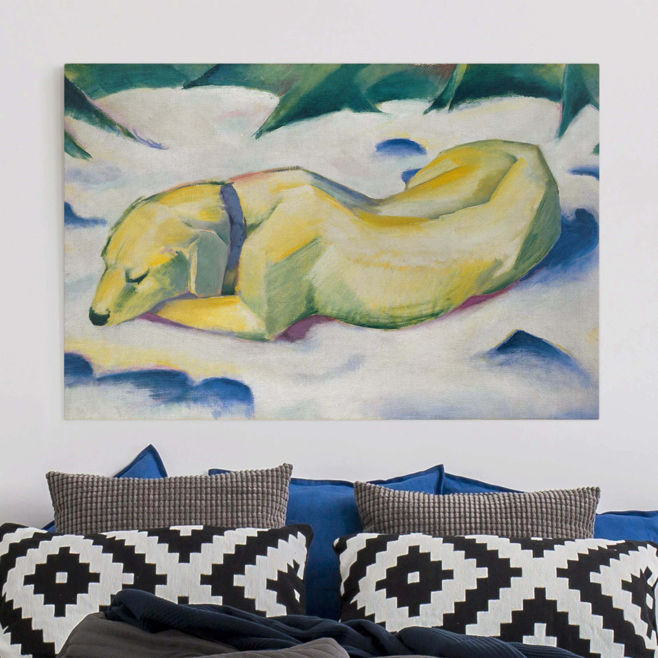 Leinwandbild Kunstdruck - Querformat Franz Marc - Liegender Hund günstig online kaufen