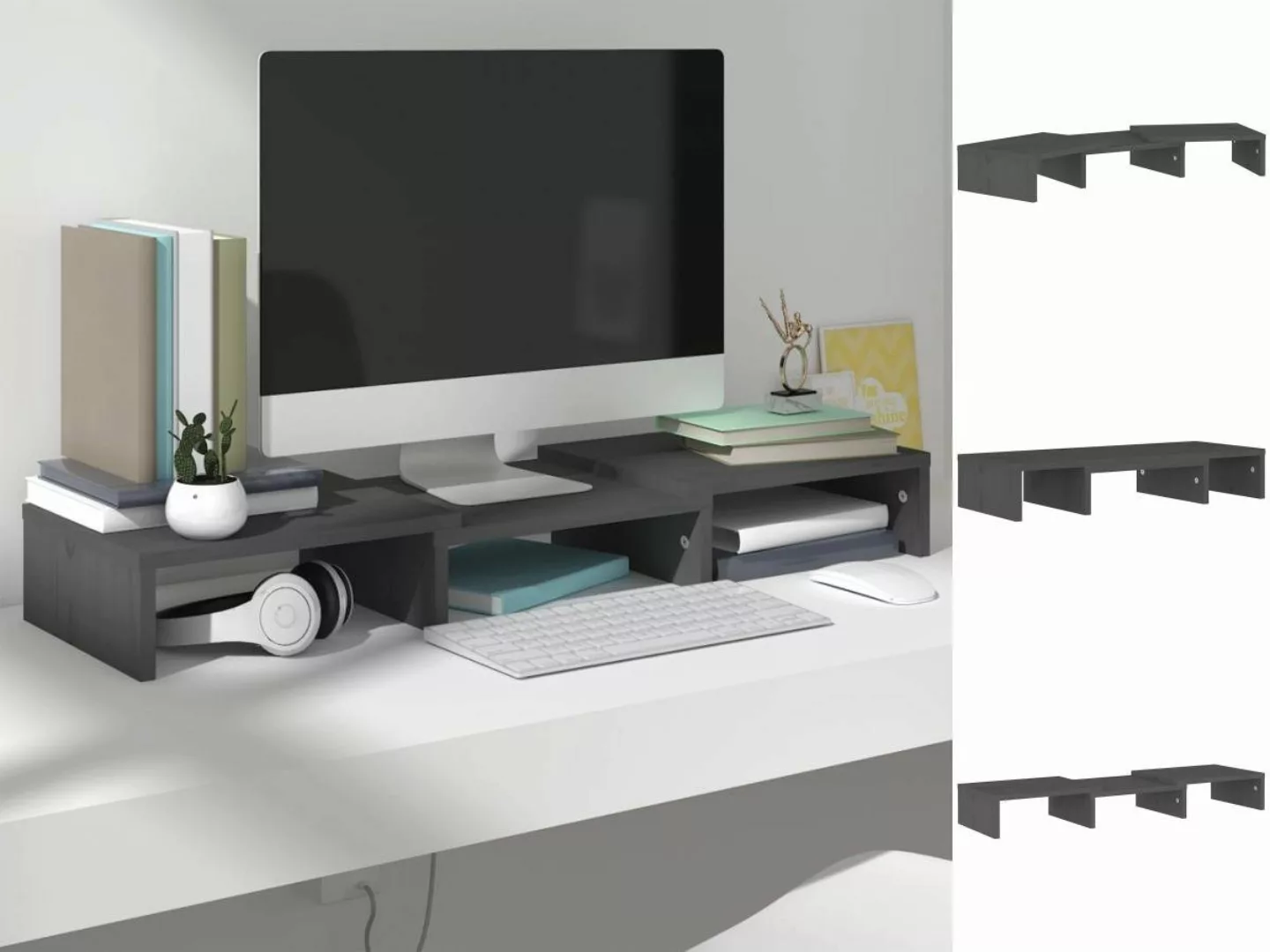 vidaXL TV-Schrank Monitorständer Grau 60x24x10,5 cm Massivholz Kiefer Displ günstig online kaufen