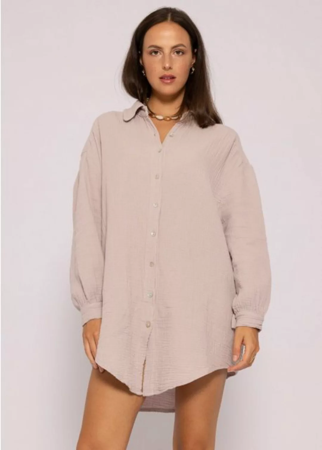 SASSYCLASSY Longbluse Oversize Musselin Bluse Damen Langarm Hemdbluse lang günstig online kaufen