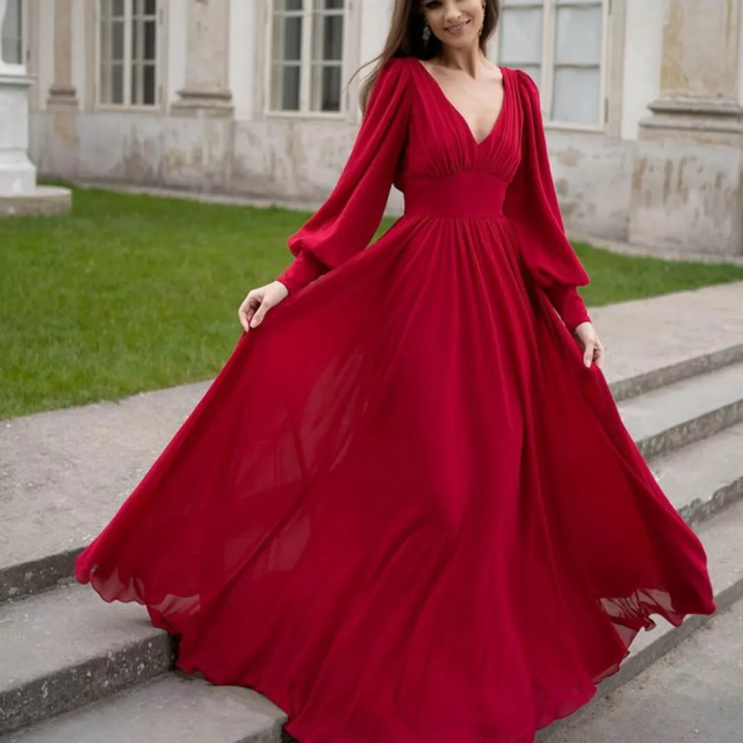 RUZU UG Abendkleid V-Ausschnitt Damen Partykleid Bankettkleid Langärmliges günstig online kaufen