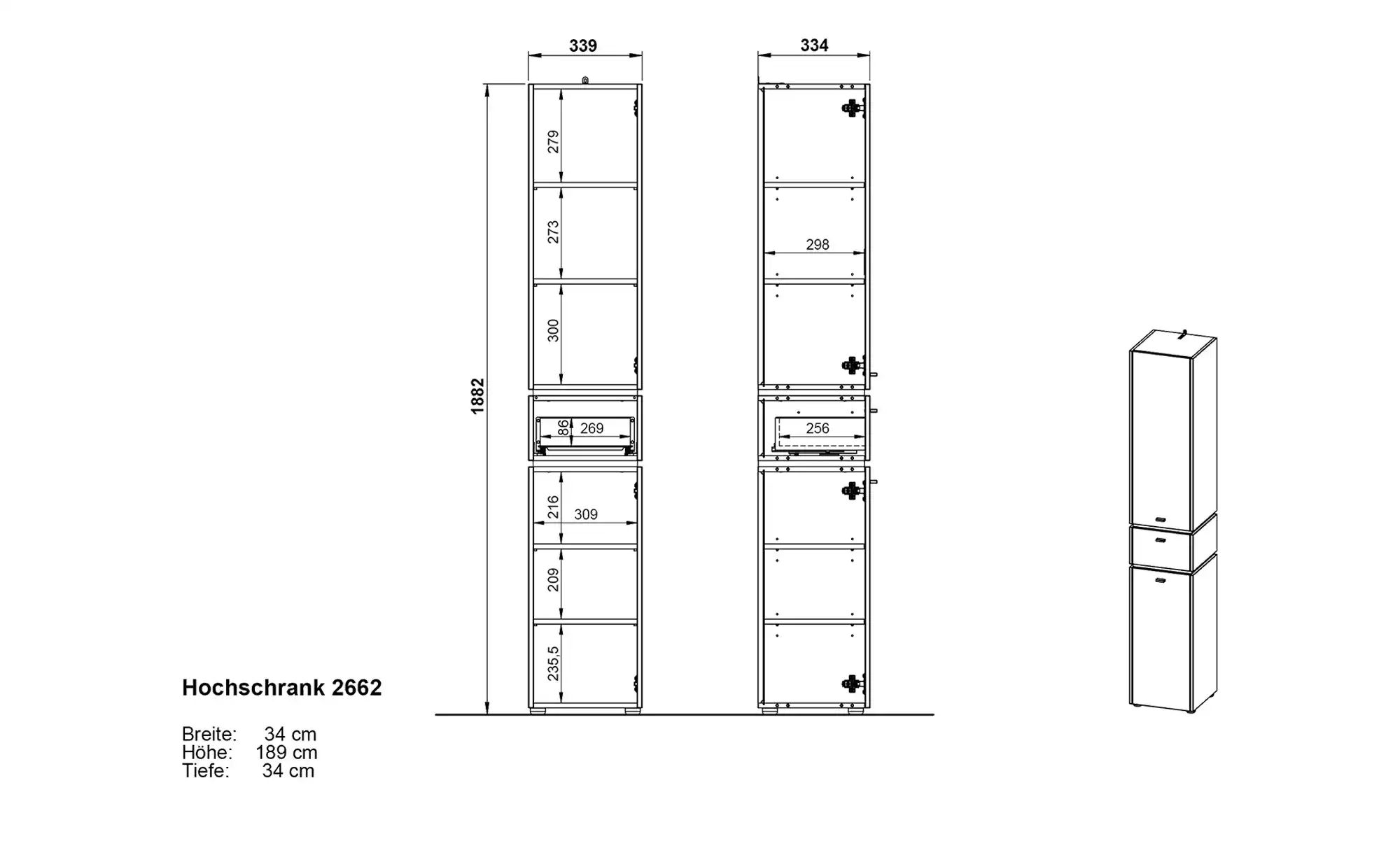 Hochschrank  Möhnesee ¦ holzfarben ¦ Maße (cm): B: 34 H: 189 T: 34.0 Schrän günstig online kaufen