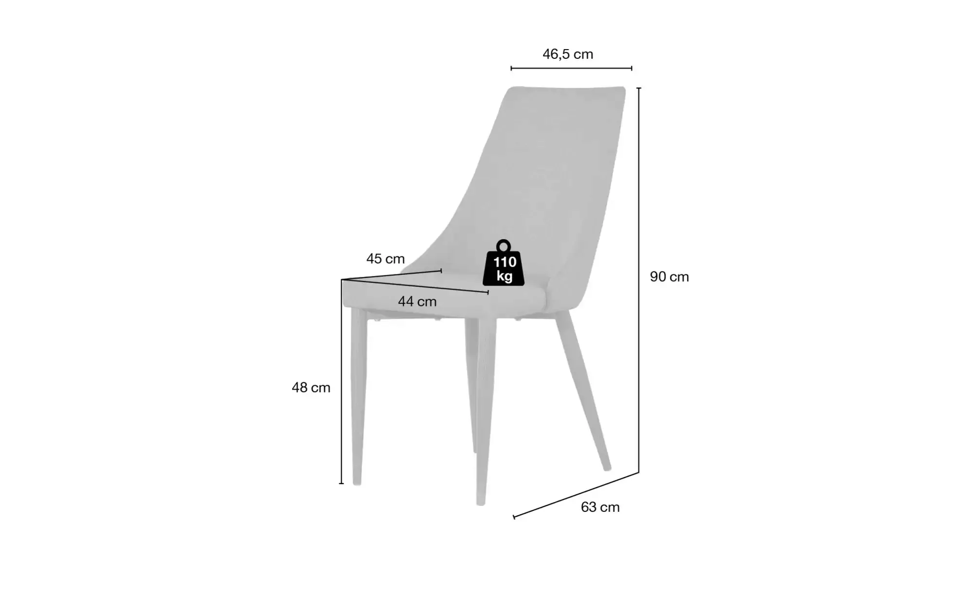 Stuhl  Boston - grau - 46,5 cm - 90 cm - 63 cm - Sconto günstig online kaufen