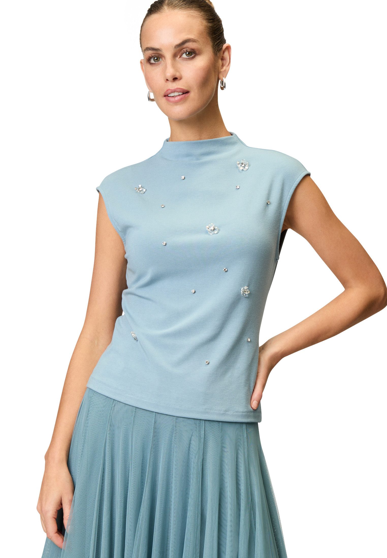 Zero Kurzarmshirt "zero Damen Shirt mit Strass und Blumen", (1 tlg.), Ziers günstig online kaufen