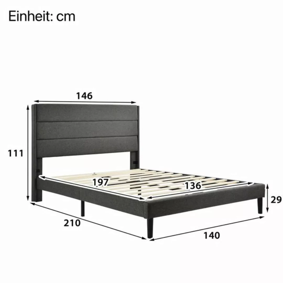 SOFTWEARY Polsterbett (Doppelbett mit Kopfteil und Lattenrost, 140x200 cm, günstig online kaufen
