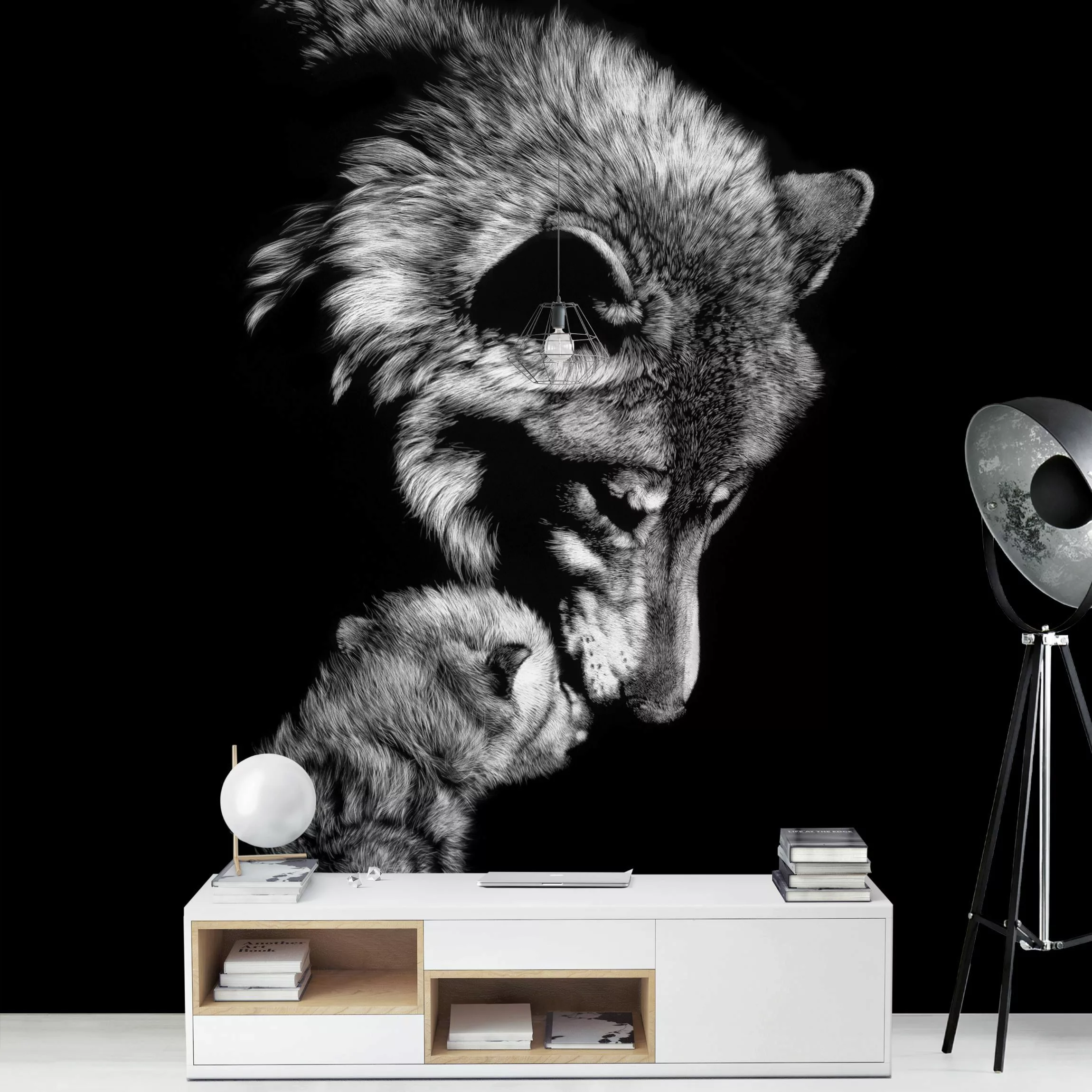 Fototapete Wolf vor Schwarz günstig online kaufen