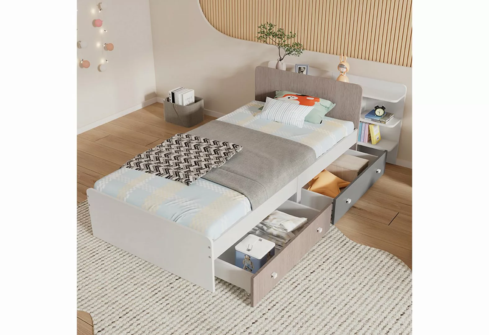 Gotagee Jugendbett Einzelbett Paneelbett 90x200cm Jugendbett mit Regale und günstig online kaufen